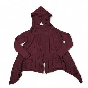 Burgundy Hooded Cardigan Sweater with Pockets Women’s Size M